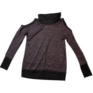 RBX Women Purple Space Dye Cold Shoulder Cowl Neck Top Thumbholes Small